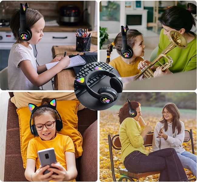 SŁUCHAWKI BEZPRZEWODOWE Z MIKROFONEM KOLOROWE KOCIE USZY LED DLA DZIECI zdjęcie 4