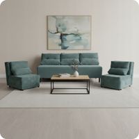 Zestaw KIMO funkcja spania sofa fotele Family Meble turkusowy Anafi sztruks