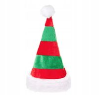 CZAPKA MIKOŁAJA ŚWIĄTECZNA W PASKI PLUSZOWA PREMIUM