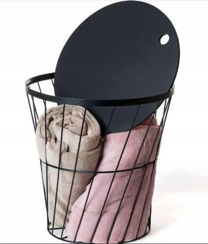 STOLIK KAWOWY METALOWY KOSZ DRUCIANY Z POKRYWĄ OKRĄGŁY CZARNY OZDOBNY na Arena.pl