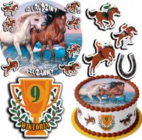 ZESTAW OPŁATEK NA TORT 20CM + 17 POSTACI - KONIE KOŃ + IMIĘ 15CM 18CM