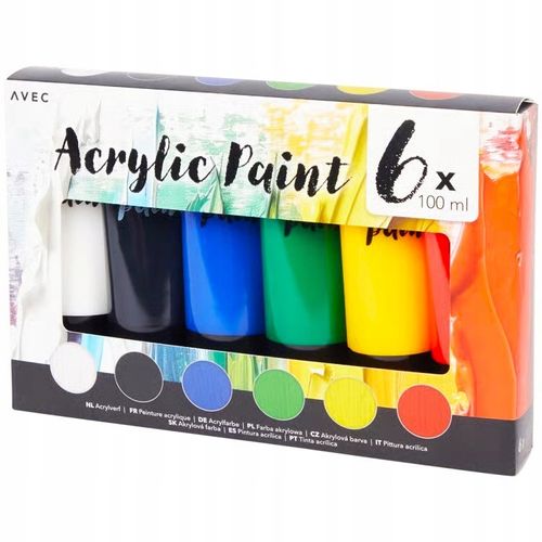 FARBY AKRYLOWE 600 ml ZESTAW FARB AKRYLOWYCH PODSTAWOWE KOLORY KRYCIE na Arena.pl