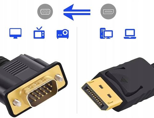 Przejściówka Kabel Adapter DisplayPort DP do VGA 2 m 1080 full HD 2m na Arena.pl