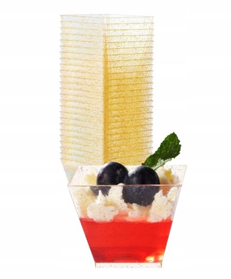 ORYGINALNE POJEMNIKI PUCHARKI KWADRATOWE DO DESERÓW 60ML ZŁOTY BROKAT 50szt zdjęcie 6