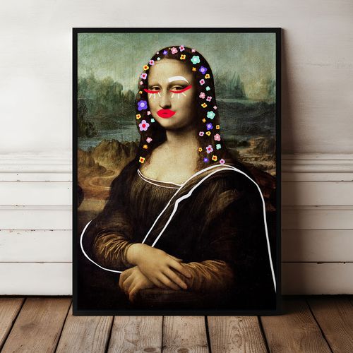 Plakat w ramie Mona Lisa w kwiatach 21x30 cm w czarnej ramie na Arena.pl
