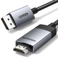 kabel przewód displayport - hdmi 4k 60hz w oplocie 1m szary