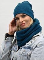 CZAPKA KOMPLET Polski Zestaw czapka damska z kominem - Tunel Kolor Morski