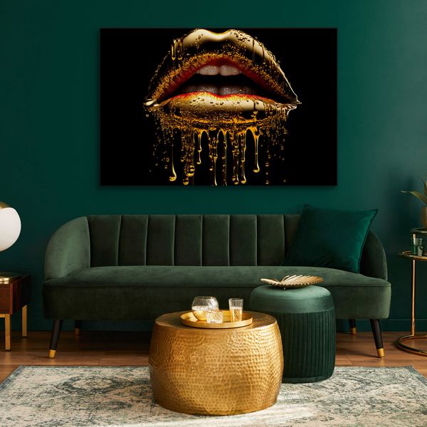Obraz Na Płótnie ZŁOTE Usta Abstrakcja Dekoracja Ścienna Efekt 3D 100cm x 70cm zdjęcie 7