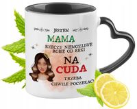Dla Mamy Kubek Czarny Z Uszkiem W Kształcie Serca Na Prezent Z Nadrukiem
