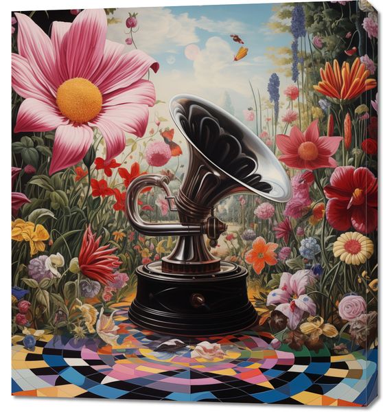 Obraz 90x100cm Gramofon w Kwiatach zdjęcie 1