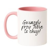 KUBEK "GWIAZDY PRZY TOBIE TO CHUJ!" Wzór - Klasyczny Biało-Różowy 330 ml