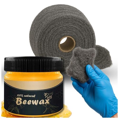 Zestaw do Polerowania Drewna Podłóg Mebli Wosk BeeWax + Wełna Stalowa na Arena.pl