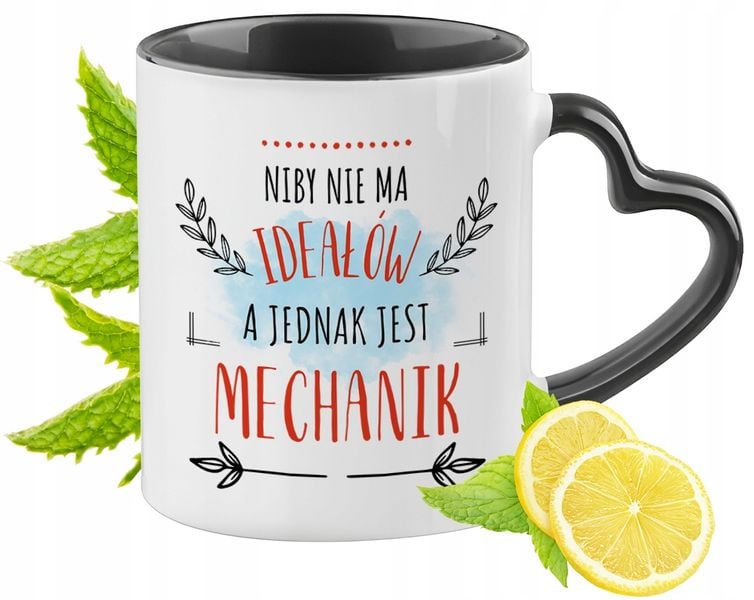 Dla Mechanika Kubek Czarny Z Uszkiem W Kształcie Serca Na Prezent zdjęcie 1