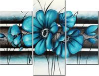 70 90CM OBRAZ 3 ELEM TURKUSOWE KWIATY ŚCIENNY PŁÓTNO
