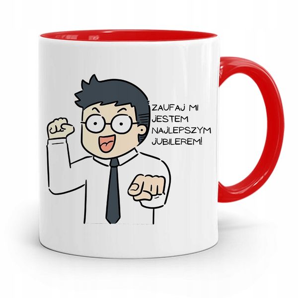 Dla Jubilera Kubek Czerwony Zaufaj Mi Prezent Z Nadrukiem Ze Zdjęciem zdjęcie 1