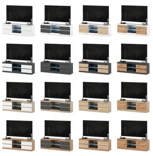 Szafka RTV 138cm Stolik pod TV Komoda stojąca 4 szuflady ANTRACYT DĄB na Arena.pl