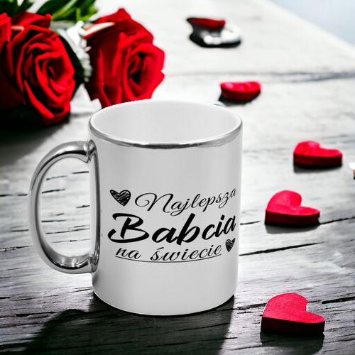 Kubek srebrny z nadrukiem grafiką prezent Dzień Babci różne wzory Babcia na Arena.pl