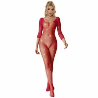 subblime 952419 bodystocking siatka diamenty długi rękaw czerwony