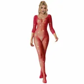 subblime 952419 bodystocking siatka diamenty długi rękaw czerwony