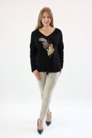 Bawełniana bluzka z haftowanym piórkiem Amell Czarna UNI