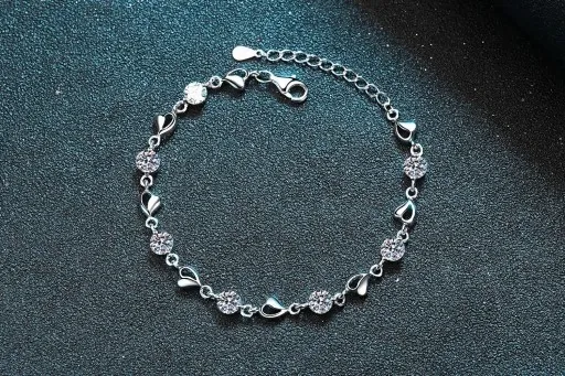 Bransoletka Damska Srebrna Łańcuszki Serduszka Heart Kryształki Na Prezent zdjęcie 11