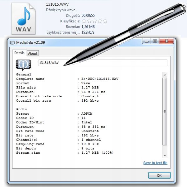 DŁUGOPIS MINI DYKTAFON SZPIEGOWSKI PENDRIVE 15H HQ Do Podsłuchu Detekcja zdjęcie 3