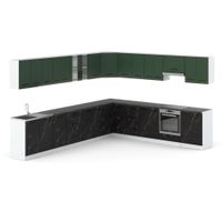 Kuchnia Narożna Pojemna Z Blatem 6.8m Biała Butelkowa Zieleń San Sebastian