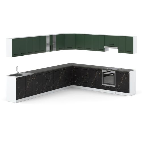 Kuchnia Narożna Pojemna Z Blatem 6.8m Biała Butelkowa Zieleń San Sebastian na Arena.pl