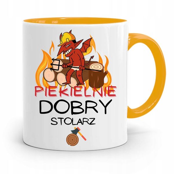 Kubek Żółty Prezent Dla Stolarza Piekielnie Dobry Z Nadrukiem Ze Zdjęciem zdjęcie 1