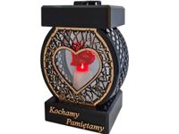 KOCHAMY PAMIĘTAMY ZNICZ NA GRÓB KOŁO RTN SERCE RAMA ZŁOTO+SERCE LED Z BAT