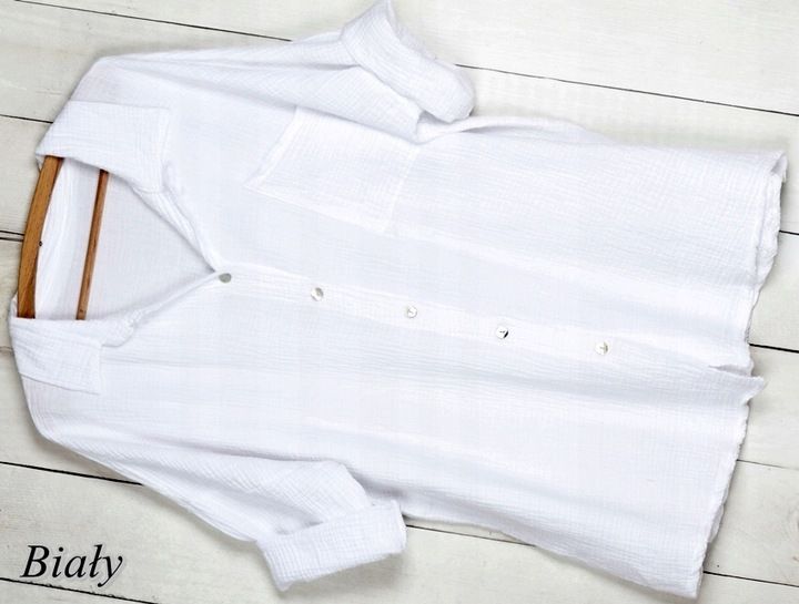 MUŚLINOWA KOSZULA TUNIKA oversize BAWEŁNA GUZIKI z masy perłowej 914 zdjęcie 6