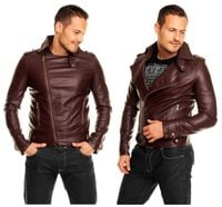 Kurtka meska BIKER eko skorzana BROWN K11 roz S/M