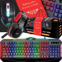 KLAWIATURA MYSZKA PODKŁADKA MIKROFON SŁUCHAWKI ZESTAW GAMINGOWY 4W1 PREZENT