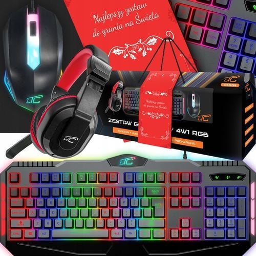 KLAWIATURA MYSZKA PODKŁADKA MIKROFON SŁUCHAWKI ZESTAW GAMINGOWY 4W1 PREZENT na Arena.pl