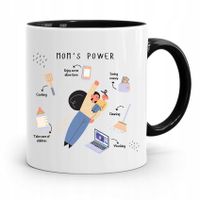 Kubek Czarny Prezent Dla Mamy Matki Mom's Power Z Nadrukiem Ze Zdjęciem