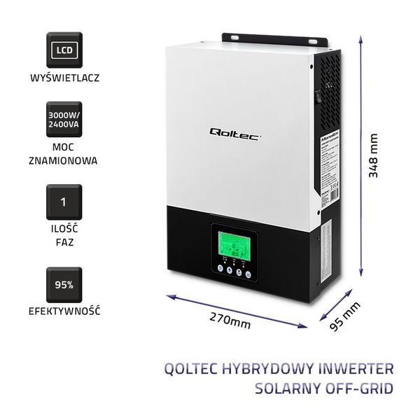 Qoltec Hybrydowy inwerter solarny Off-Grid 2.4kW 80A MPPT Sinus zdjęcie 3