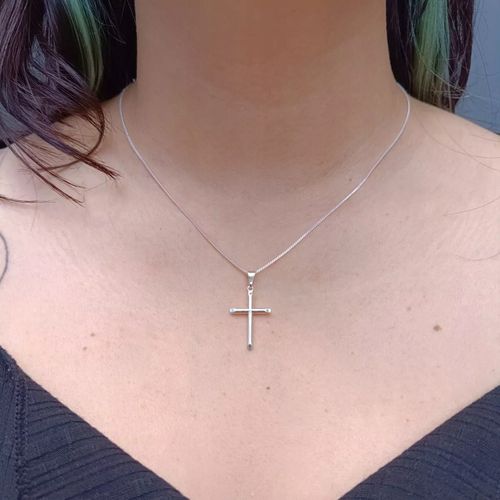Elegancki ŁAŃCUSZEK z Krzyżykiem Srebrny NASZYJNIK Krzyż Łańcuch + GRATIS na Arena.pl