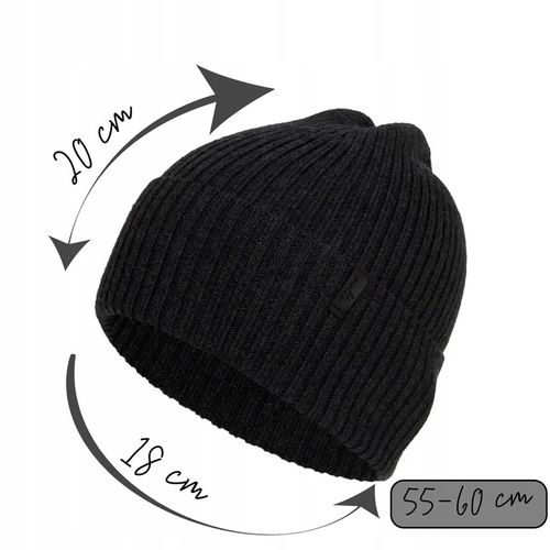 Czapka zimowa męska ciepła klasyczna CZARNA wełna MERINO na zimę 55-60 na Arena.pl