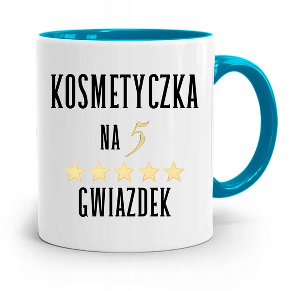 Kubek Błękitny Dla Kosmetyczki Na Pięć Gwiazdek Z Nadrukiem Ze Zdjęciem zdjęcie 1