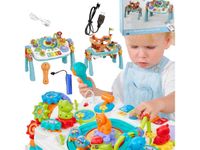 Multifunkcyjny Edukacyjny Stolik 2w1 Pianinko Ciuchcia Mikrofon Klocki Bluetooth Akumulator