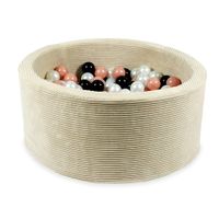 Suchy basen 90x40 Velvet sztruks beżowy z piłeczkami 300 szt.(perłowe, różowozłote, czarne)