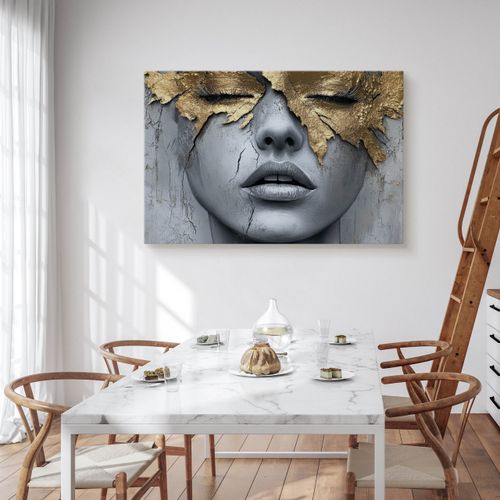 Obraz Canvas Beton Abstrakcja Kobieta Portret Elementy Złota 90cm x 60cm na Arena.pl