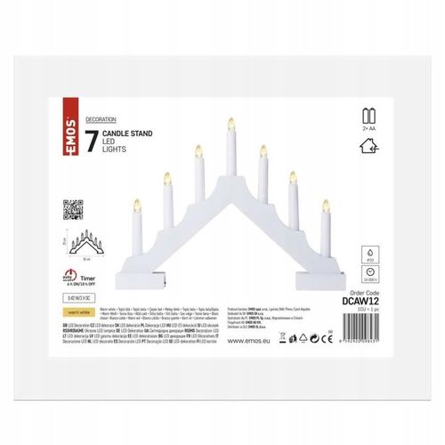 Świecznik świateczny biały drewniany 7LED 29cm 2xAA ciepła biel IP20 timer na Arena.pl