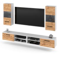 Meblościanka Młodzieżowa Do Salonu Rtv Nowoczesna 240cm Biała Dąb Wotan