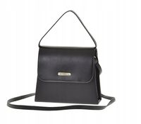 Laura Biaggi - mała torebka wizytowa kuferek czarny groszek klapka mat JP41