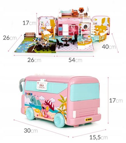 DUŻE AUTO dla LALEK AUTOBUS KAMPER WAKACYJNY rozkładany otwierany DOMEK na Arena.pl