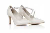 Szpilki ślubne taneczne ekru z paski na krzyż 41