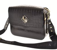 Laura Biaggi – torebka listonoszka kuferek czarny mat + krokodyl JS170