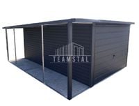 GARAŻ BLASZANY 3m x 5m + wiata 1m. - spad tył - Brama uchylna  - antracyt grafit TS489 3x5