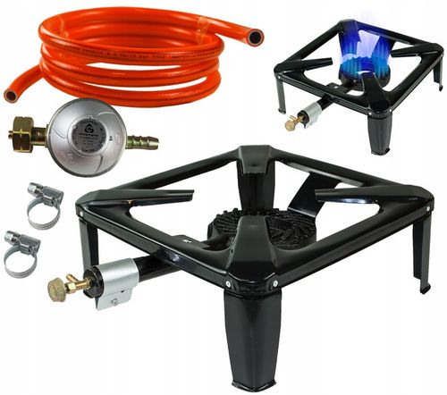 ŻELIWNY TABORET GAZOWY PALNIK 40x40cm ZESTAW REDUKTOR WĄŻ SOLIDNY WYTRZYMA na Arena.pl